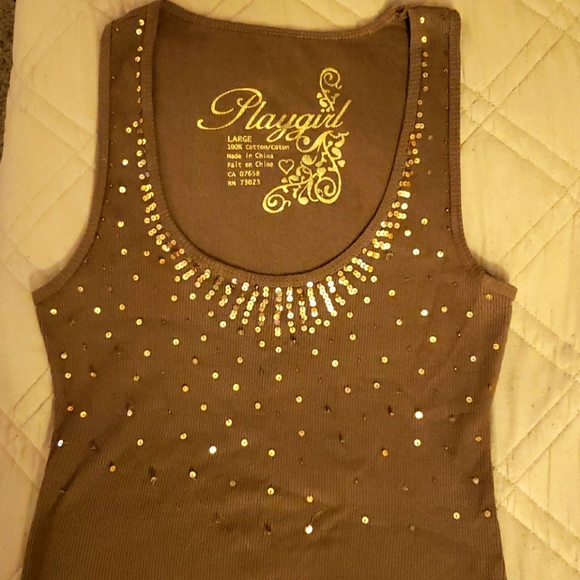 Brown sequined tank top - Picture 1 of 3